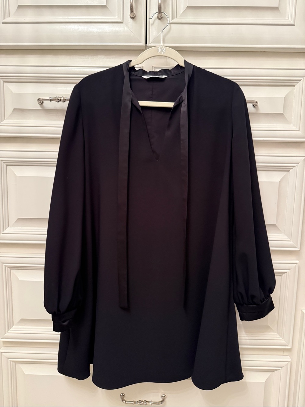 Amanda Uprichard Black Long-Sleeve Tie-Neck Dress